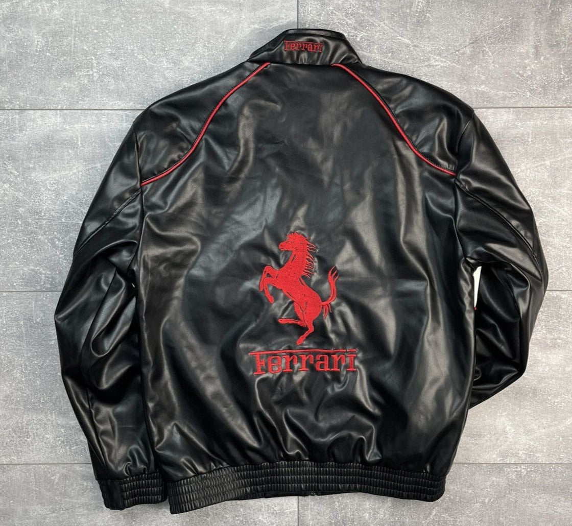 Ferrari F1 Racing Leather Black Jacket