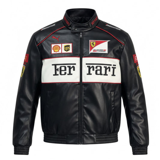 Ferrari F1 Racing Leather Black Jacket