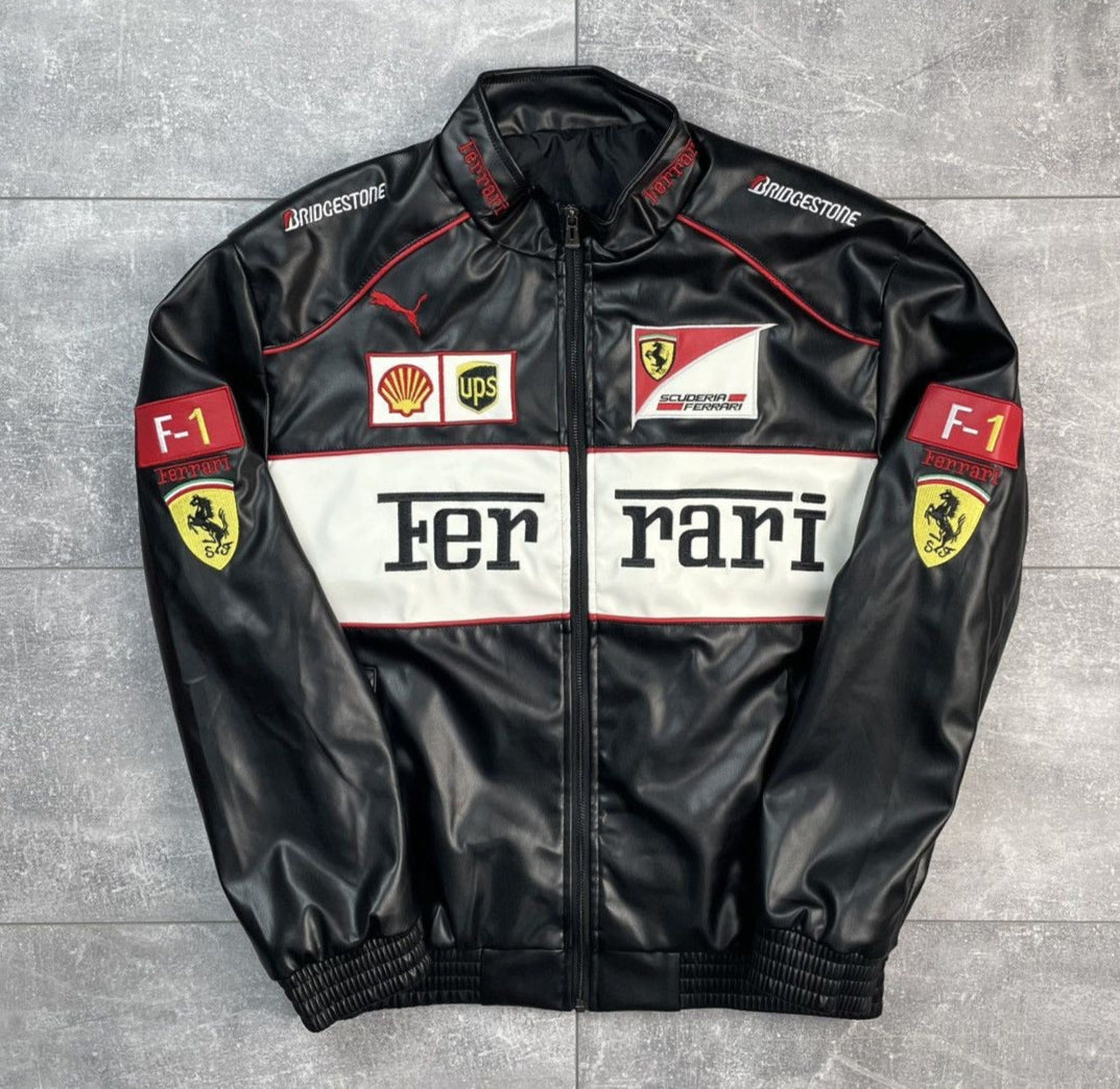 Ferrari F1 Racing Leather Black Jacket
