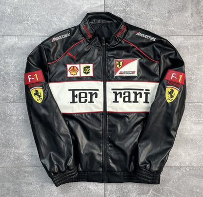 Ferrari F1 Racing Leather Black Jacket
