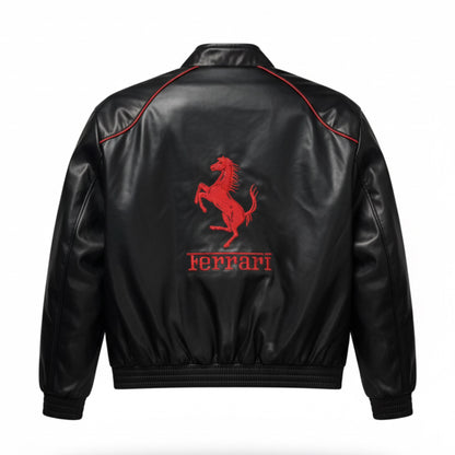 Ferrari F1 Racing Leather Black Jacket