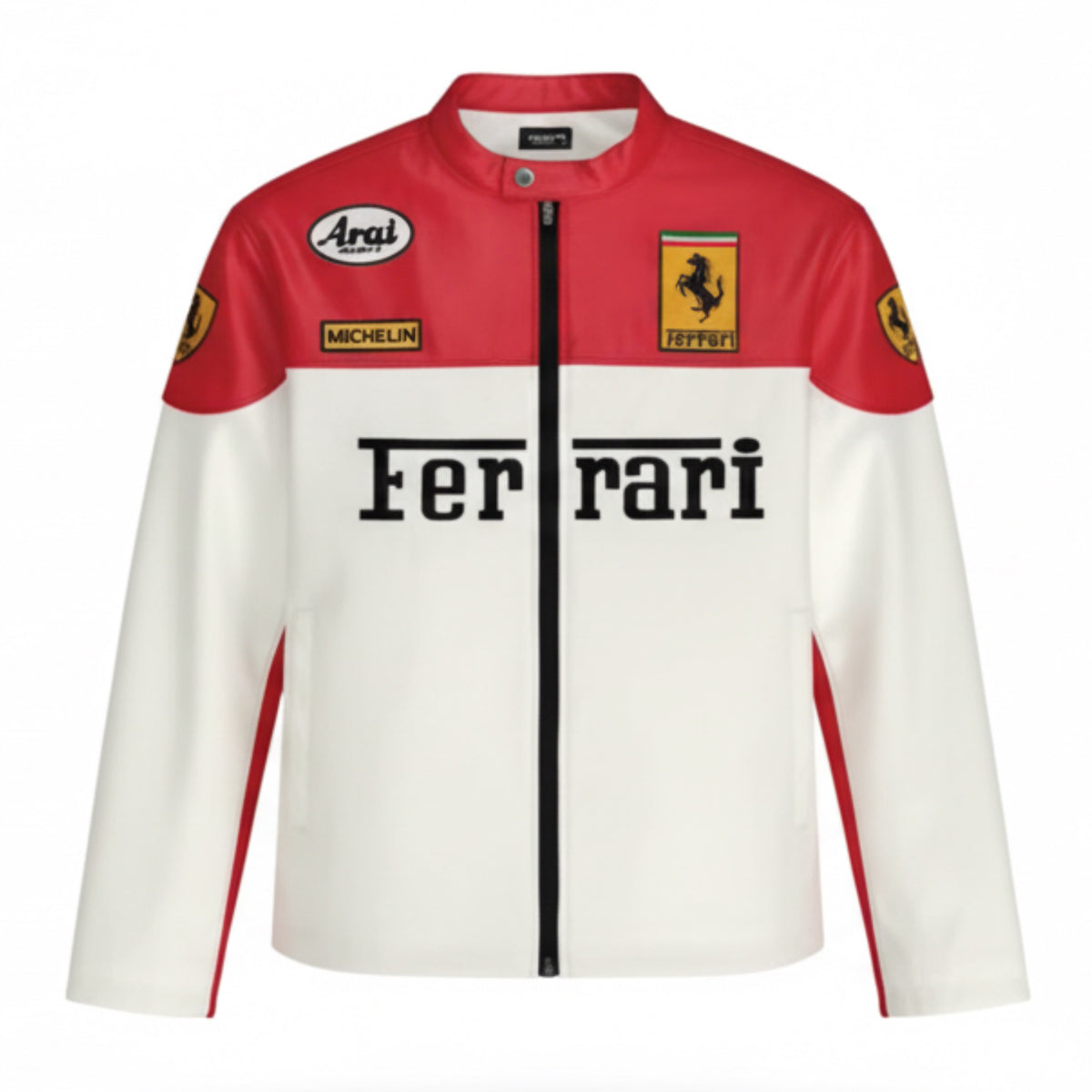 Ferrari Withe Jacket Red White Ferrari Leather Jacket – F1 Edition