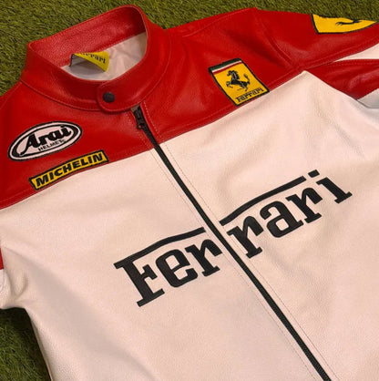Ferrari Withe Jacket Red White Ferrari Leather Jacket – F1 Edition